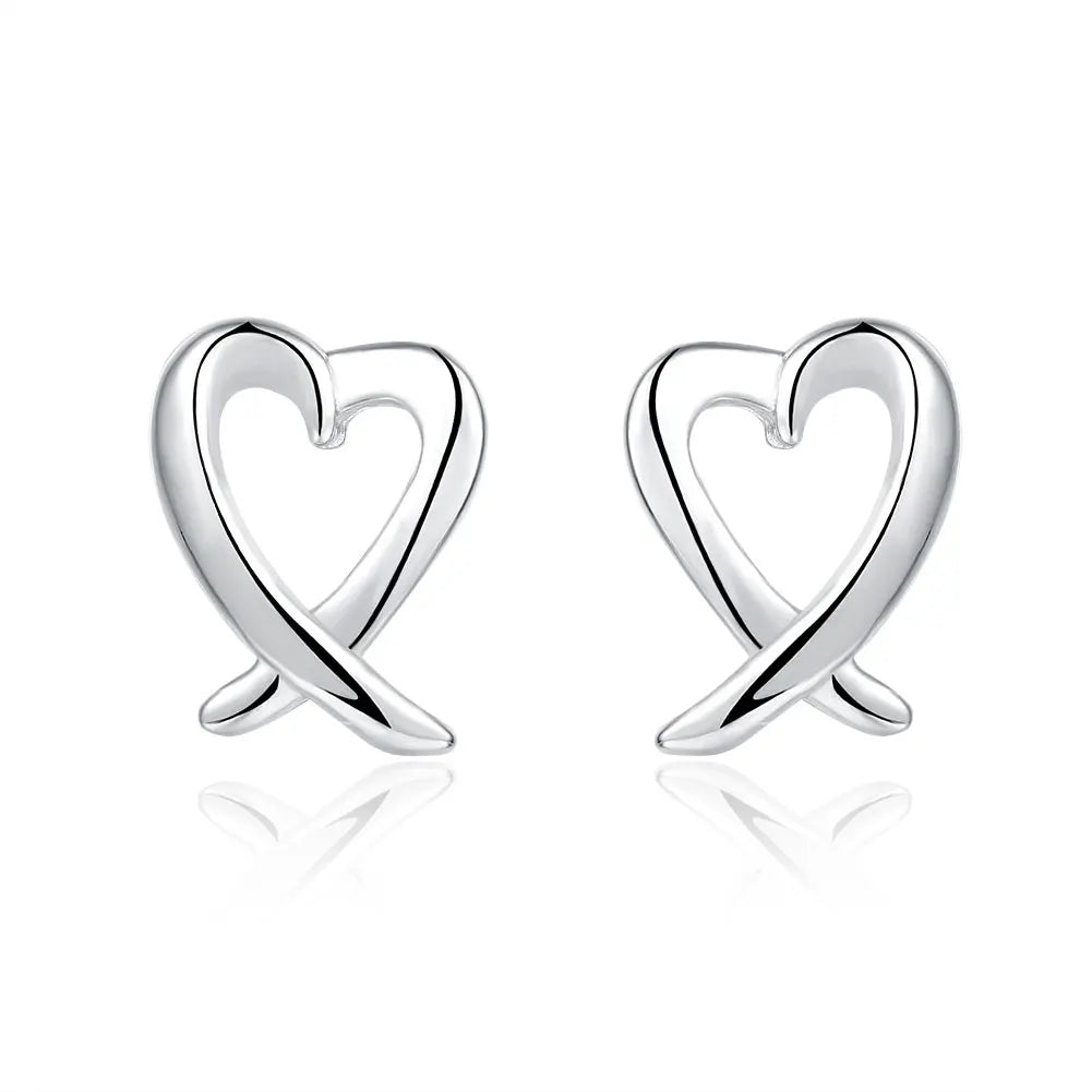 Female Stylish 925 Silver Plated Brass Love Heart Earrings Jewelry