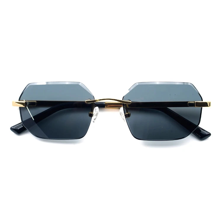 Finione Trendy Blue Lens Wooden Frames Male Sun Glasses Summer Cool Quay Rimless Sunglasses Custom logo