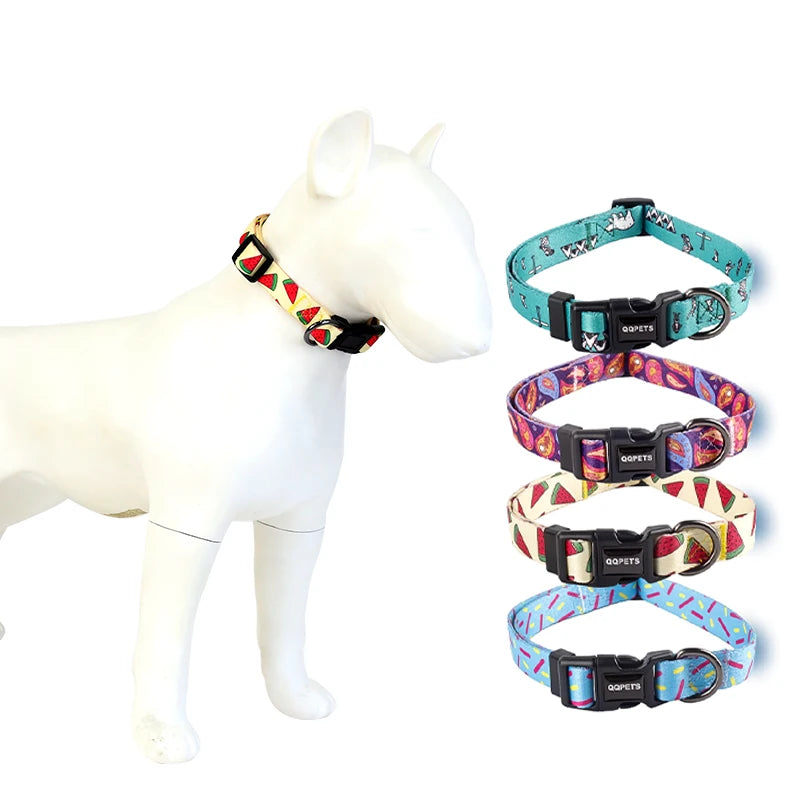 Hot Selling Custom Luxury Polyester Dog Collar Import Small Medium Bichon Teddy Watermelon Pattern Flower Pet Necklace Ribbon