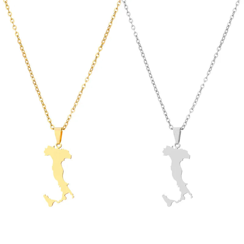 Italy Map Pendant Necklaces For Women/men Silver Color/gold Color Stainless Steel Italian Maps Ethnic Party Jewelry Gifts