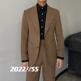 Fashion British Retro Men Suits High Quality Single Breasted Casual Slim Fit Suits for Men