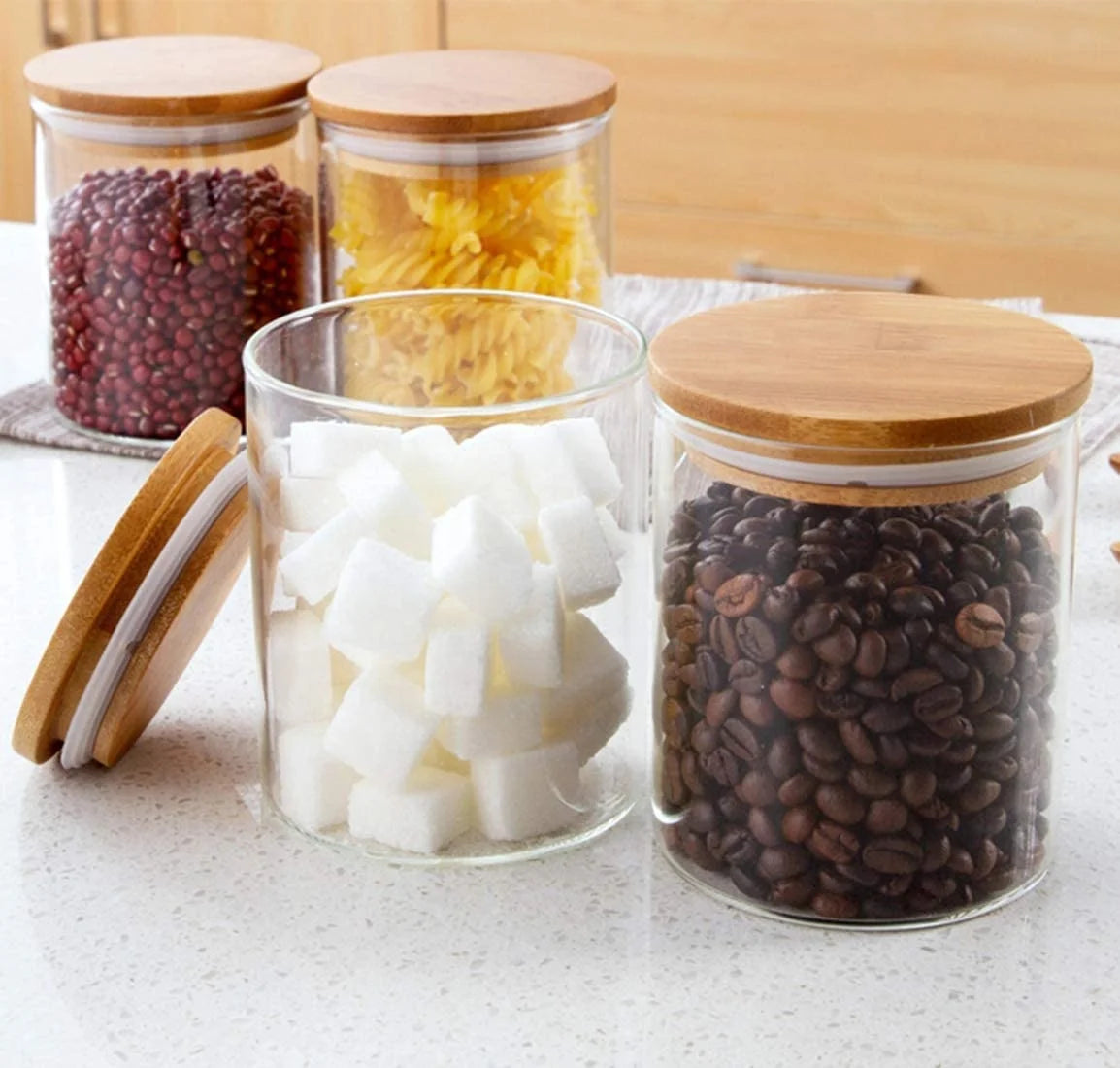 Food Storage Jars with Bamboo Lid Waterproof Borosilicate Glass Jar