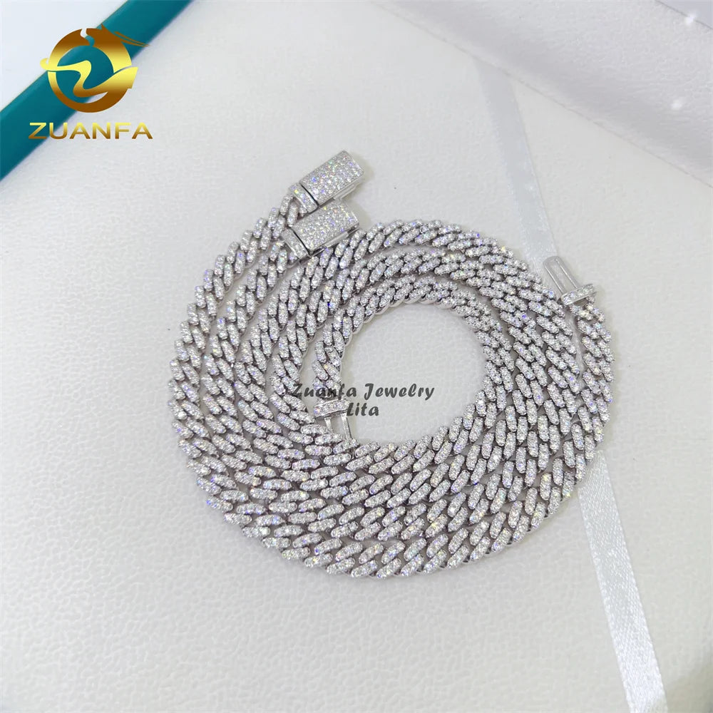 Pass Diamond Tester Hip Hop Iced Out 5mm Width One Row 925 Sterling Silver D VVS Moissanite Diamond Cuban Link Chain Necklace