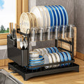 2 Tier Multifunctional Rustproof Kitchen Dish Drainer Rack Dishes Drying Rack Holder with Drainboard and Utensil Holder