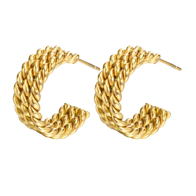 Fashion Fine Jewelry Gold Plated Earrings c Shape Rope Stud Earrings