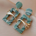 2023 GT Vintage 925 Silver Needle Green Acrylic Earring Unique Gold Plated Zircon Geometric Square Earring for Women