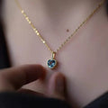 Valentine's Day Gift Luxury Sky-blue Color Heart Zircon Pendant 14K Gold Plated Sterling Silver 925 Jewelry Necklace