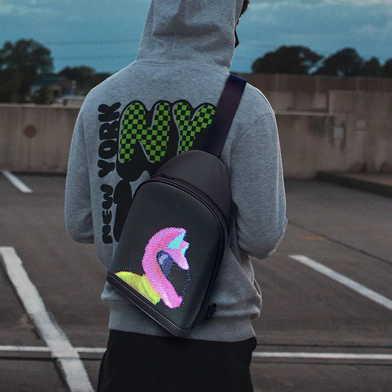 CRELANDER Personality Smart Led Chest Bag LED Screen Dynamic Sling Bag Waterproof APP Control Advertising Crossbody Bag