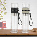 2024 Hot Selling Morden 350ml clear Double Wall Seperate Cup Leakproof Borosilicate Glass Tea Infuser Water Bottle Custom logo