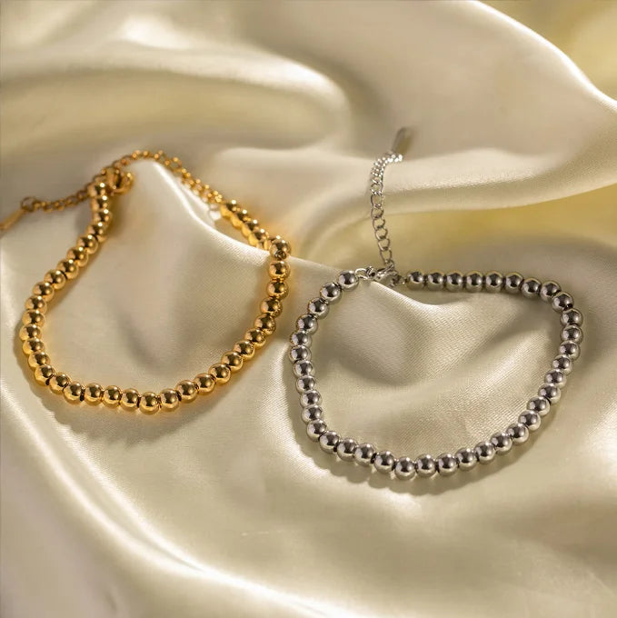 Minimalist 5mm Bead Bracelet Thick 18k Gold Plated Stainless Steel Beaded Chain Bracelet Women