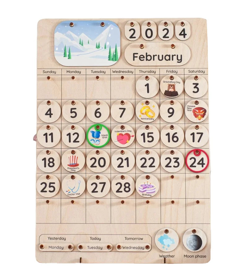 Memory Games Wooden Calendar Kids Wooden Calendar Gift for Kids Perpetual Calendar Montessori Activity Kid Wooden Toys
