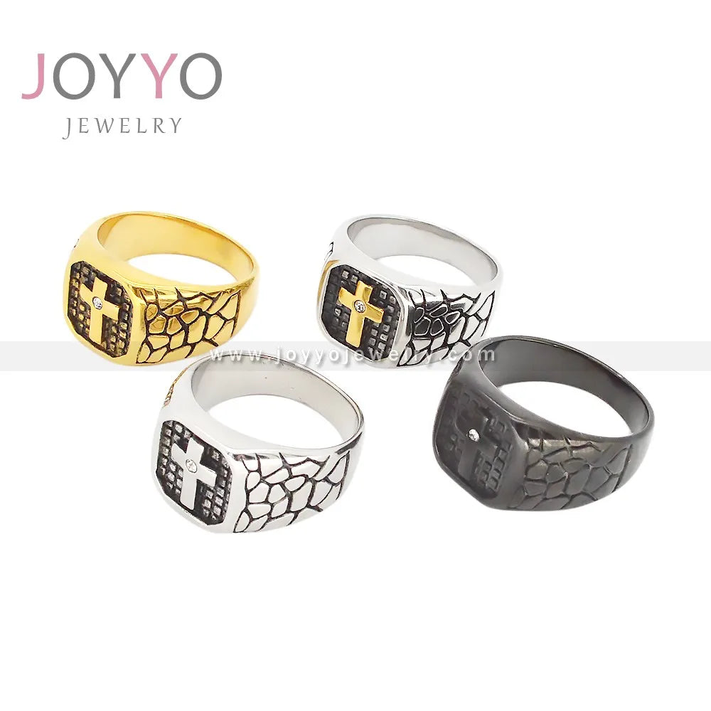 Cross Men Stainless Steel Ring Classic Vintage Christian Punk Cross Rings