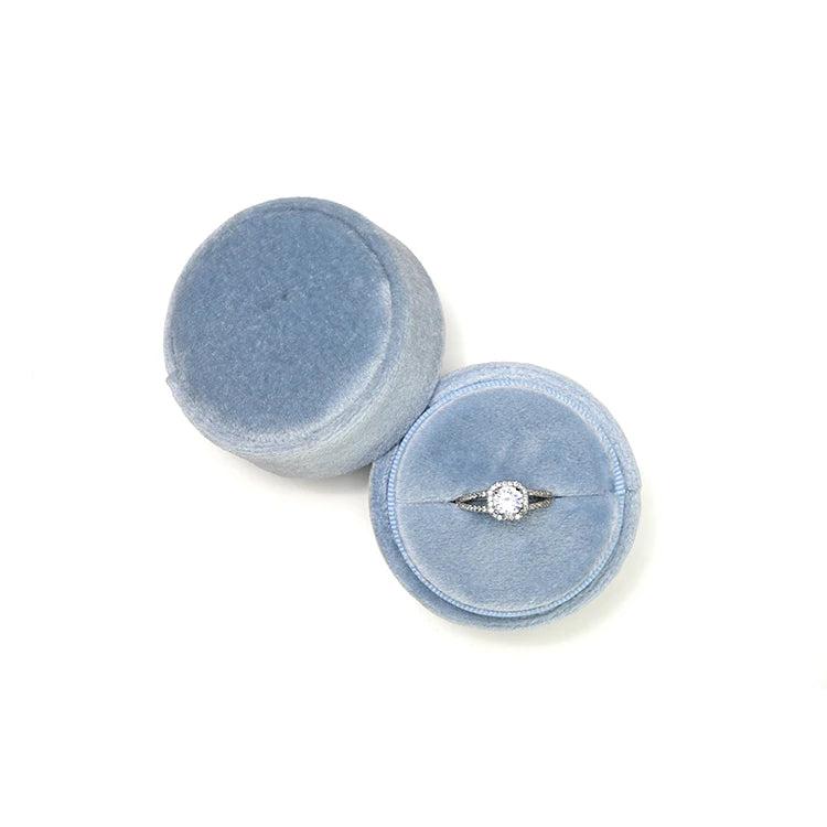 Bespoke Design Ring Packaging Box Luxury Premium Velvet Round Jewelry Box Velvet Luxury Wedding Ring Box