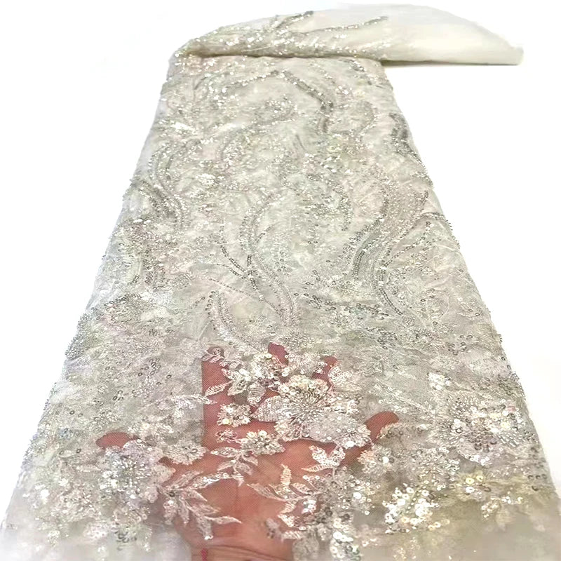 Design Multi Color Luxury Beaded Mesh Lace Fabric for Bride