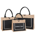 Women New Jute Cotton Bag Eco-friendly Recyclable Linen Bag Large Casual Burlap Shopping Tote Bag with Custom Logo Size