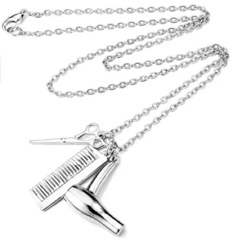 Men's Hip Hop Necklaces HKT Necklace Pendant Stainless Steel Chain Scissor Hair Dryer Comb Necklaces