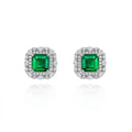 925 Sterling Silver Rhodium Plated Cubic Zirconia Square Princess Cut Emerald Stud Earrings Trendy Party Jewelry