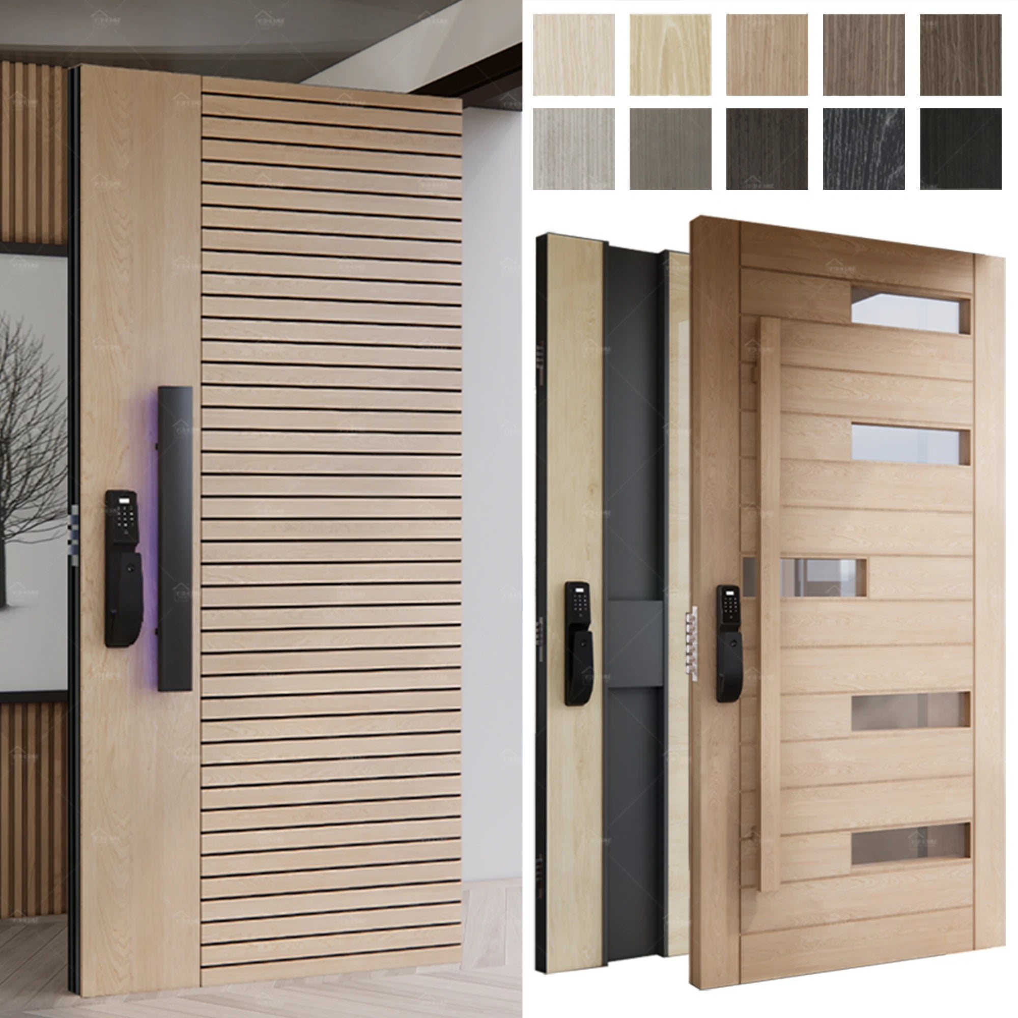 Australia Modern Luxury Main Smart Locks Security External Timber Front Door Hotel Villa Solid Wood Exterior Hotel Room Doors