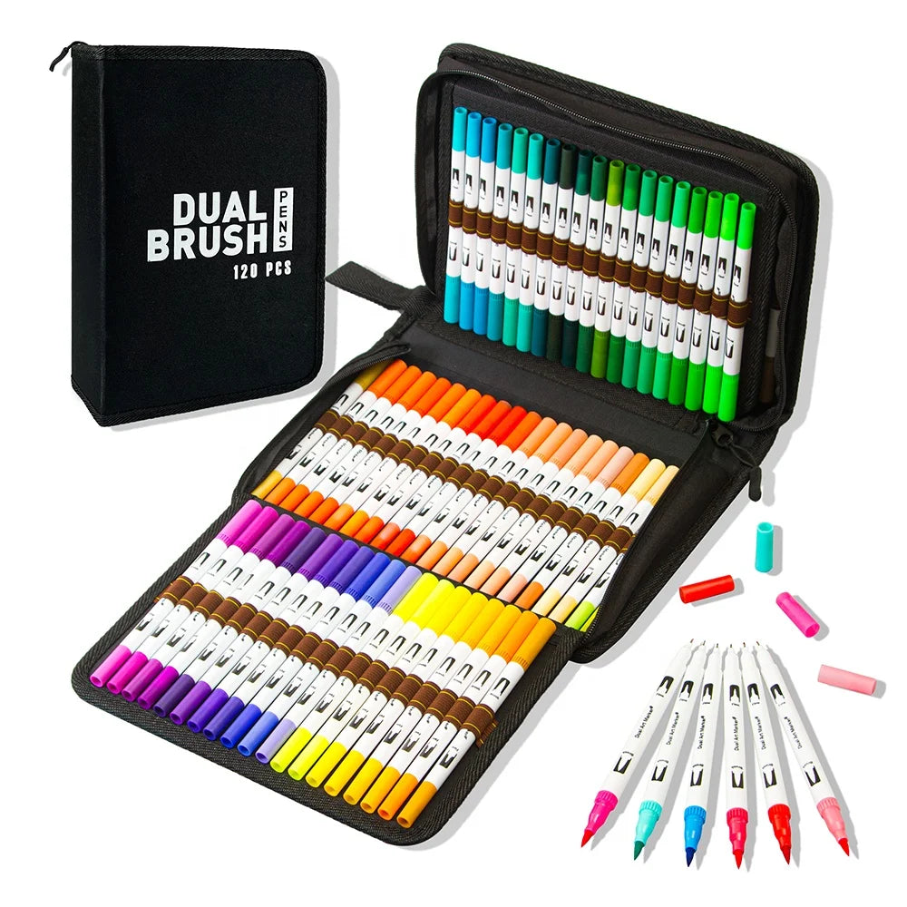 120 Colors Art Markers Set Dual Tips Coloring Brush Fineliner Color Marker Pens Water Based Marker for Calligraphy