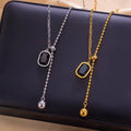 Jachon Hip Hop Stainless Steel Necklace for Women Adjustable Geometric Black Rectangle Gemstone Fashion Pendant Necklaces