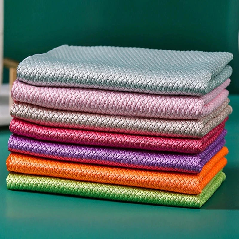 Microfiber Cloth Fish Scale Rag for Household Cleaning Square Shape Kitchen Tool for Glass Cleaning Dries Streak-Free