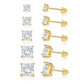 Wholesale Best-selling 5 Piece Earrings Sets Fashion Jewelry Gold Plated Brass Square Diamond Zircon Stud Earrings Set for Women