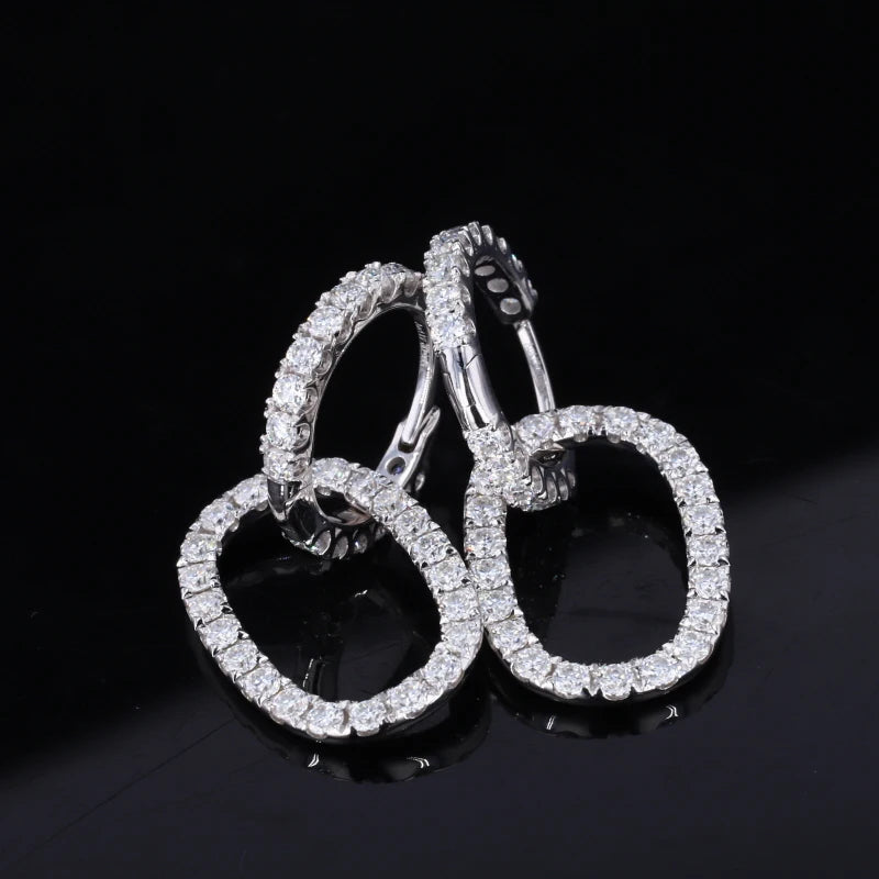 Elegant Style Gemstone Round Shape Moissanite 10k White Gold Chunky Earrings