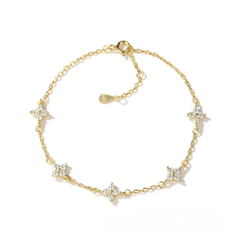 Dainty S925 Sterling Silver Plated 18k Gold Plated  Four Leaf Clover Bracelet for Women Wholesale