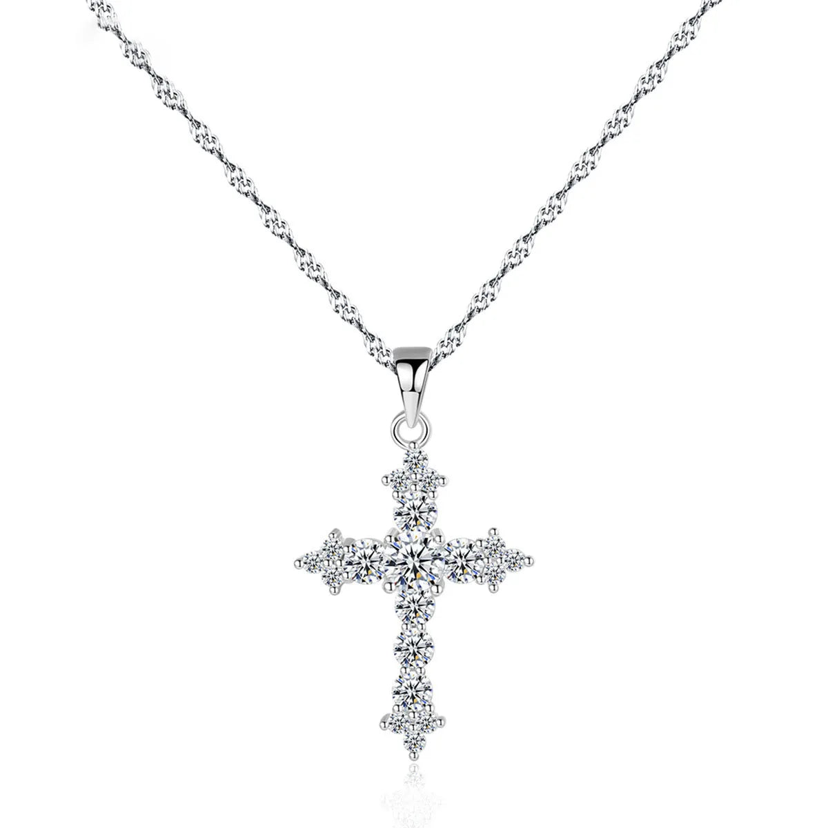 G2560 Wholesale Collier Argent 925 Sterling Silver Zircon Diamond Cross Pendant Necklace Women Fine Jewelry Necklaces