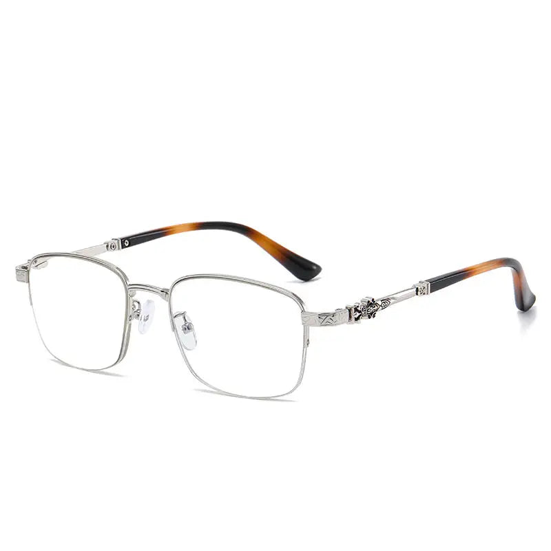 Factory Wholesale Classic Ladies Blue Light Blocking Half Frame Silver Oval Face Metal Eyeglasses Frames Reading Glasses