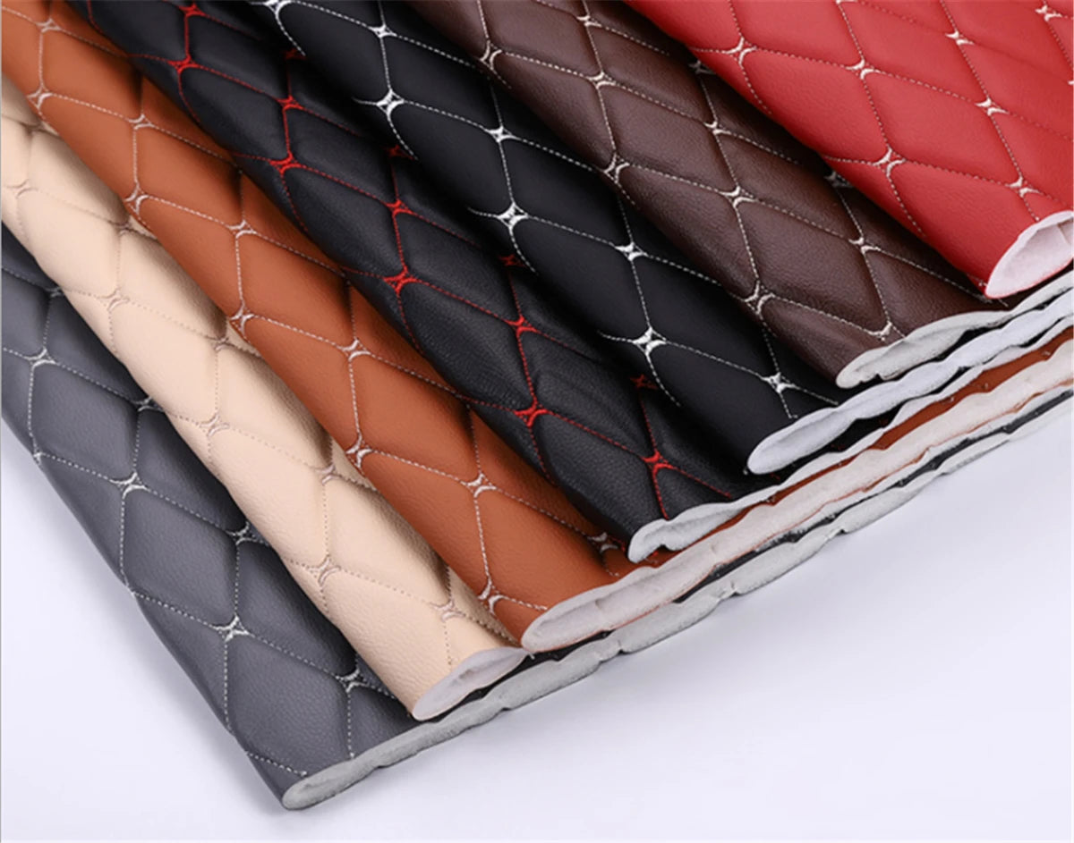 Wide 155cm Thick Faux Leather Fabric Sponge Quilted Embroidered Car Interior Material Trims