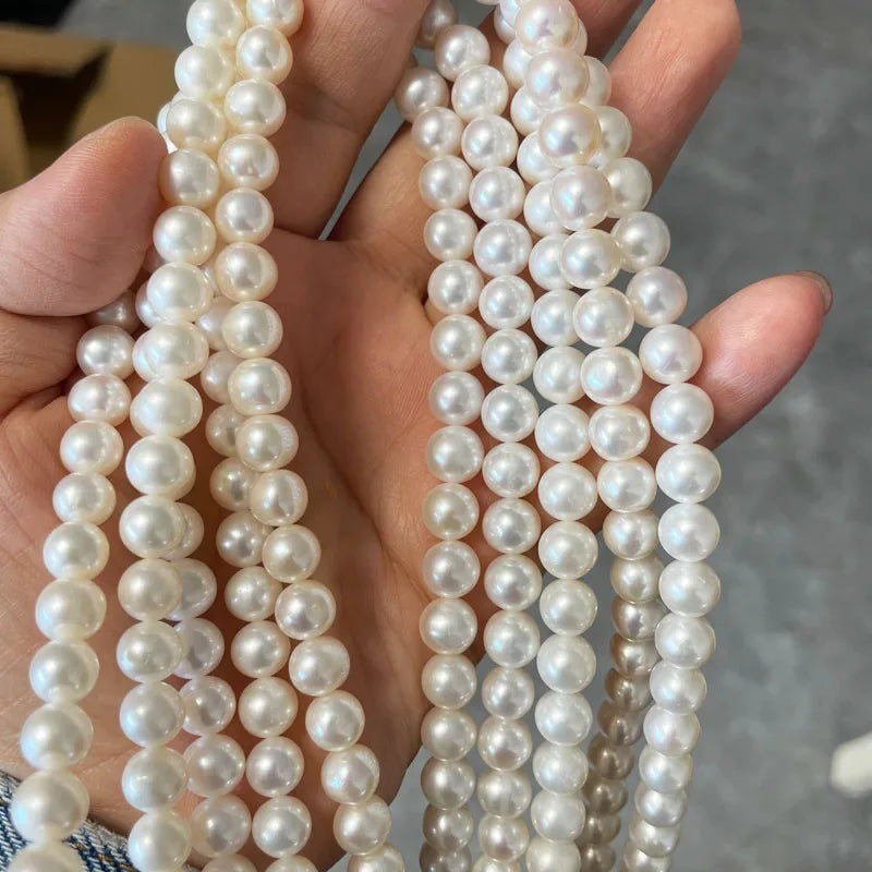 Wholesale 6-10mm Freshwater White Natural Pearls 4A Round 2-4mm Diameter Strands for Pink or Colorful Loose Necklace Making