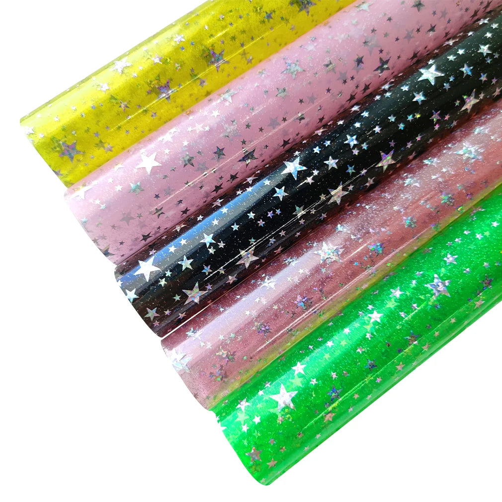 Starry Pattern Clear With Glitter PVC Vinyl Jelly Fabric Transparent Leather for Handbags Bows Hairs Accessories DIY Materials