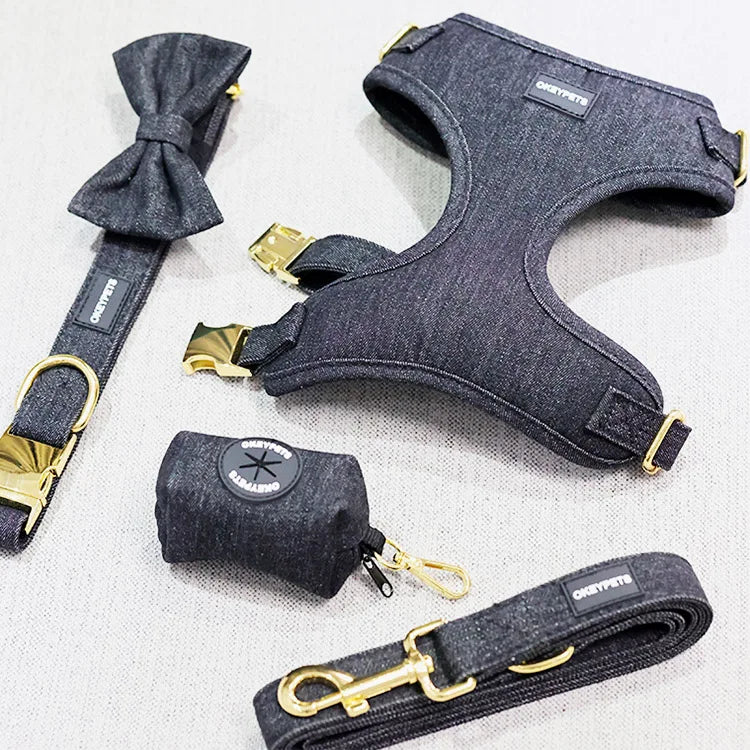 China Supplier Custom Pet Harness Denim Dog Collar Leash Harness Set