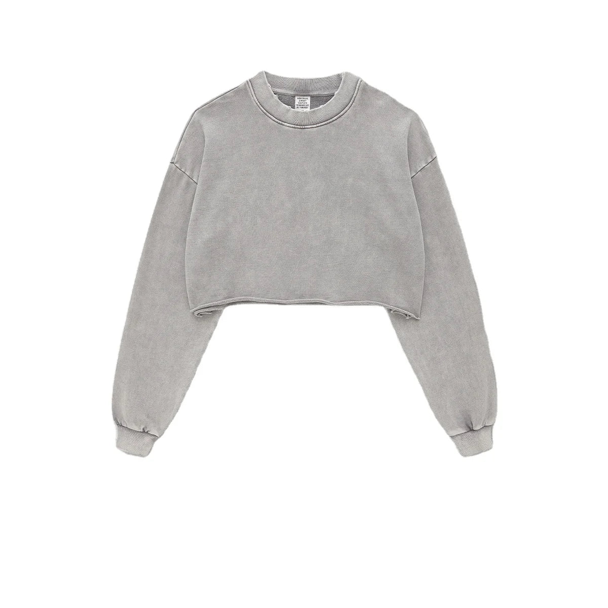 Custom Logo Short Crop Loose Cut Roll-up Crew Neck Drop Shoulder Long Sleeve Fitness Sports Women's Top Sweatshirt