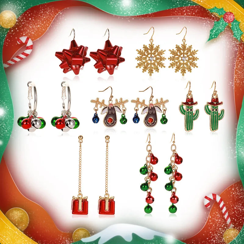 Hot Sale Gold Plated Christmas Gift Elk Snowflake Dangle Earrings Christmas Bell Tassel Earrings Cute Jewelry