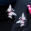 Chic Micro Pave Red Cubic Zirconia Stone Lovely Double Butterfly Dangle Drop Stud Earrings for Women Trendy Jewelry Accessories