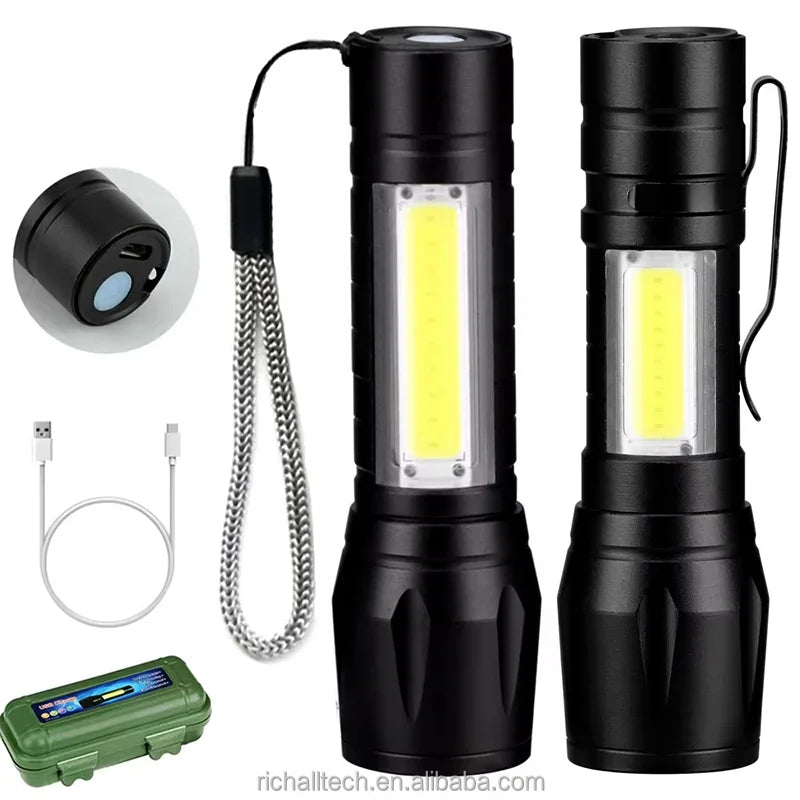 Factory Hunting High Lumens 100000 Small Torch Light LED COB Zoom Flash Light Rechargeable Led Flashlight Torch