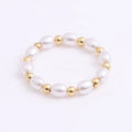 Hot Sale Women Fashion Dainty Minimalist Cute Jewelry18k Gold Plated Stainless Steel Small Gold Beaded Pearl Ring