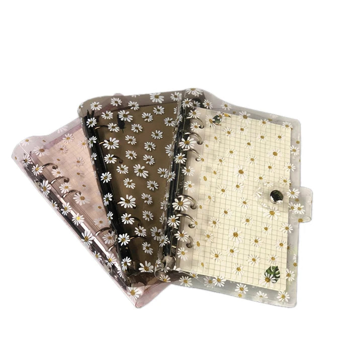 A6 Clear Daisy 6-Ring Loose-Leaf Soft PVC Binder Journal Notebook Cover