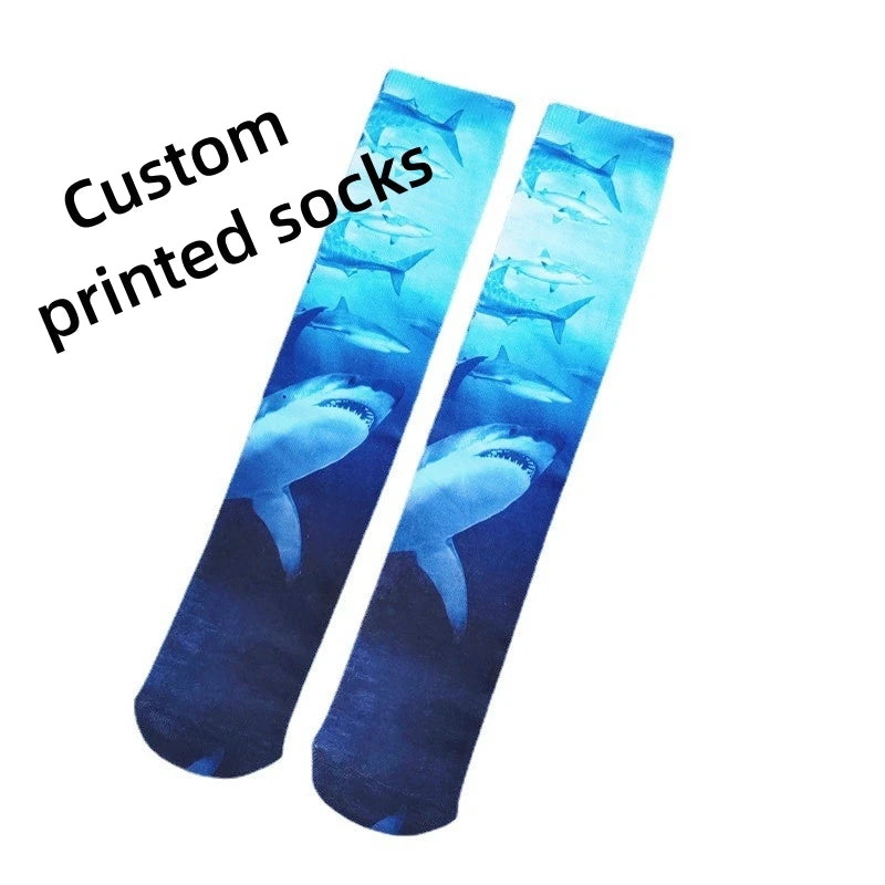 Designer OEM Custom Photo Print Socks Animal Polyester Women Men Crew 3D Printed Socks