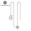 NEW Trendy 5mm 0.5CT Moissanite 925 Sterling Silver Asymmetry Star Moon Ear Thread Fashion Threader Earring