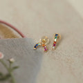 Cute INS Gold Plated Pure 925 Sterling Silver Asymmetrical Rainbow Zircon Stud Earrings for Women Girls