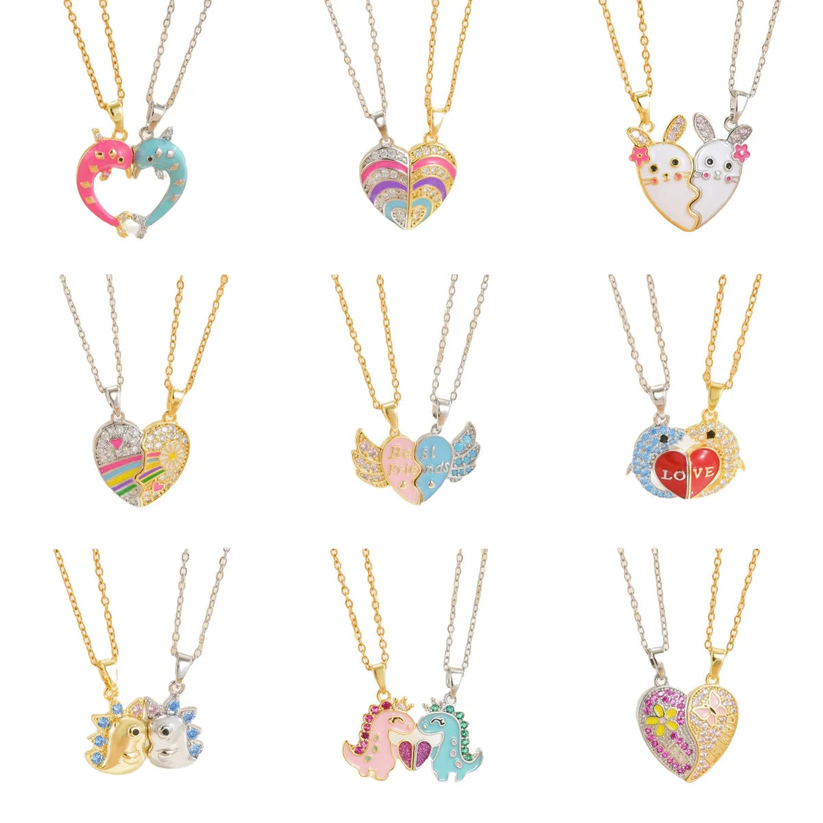New Design Copper Brass 18K Gold Rainbow Heart Magnetic Creative Necklace Kids SilverJewelry Magnetic Necklace for Best Friends