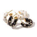Fashion Jewelry Twinkle Gold-tone Enamel and Cubic Zirconia Hoop Earrings 18k PVD Stainless Steel Black White Oil Drop Earring