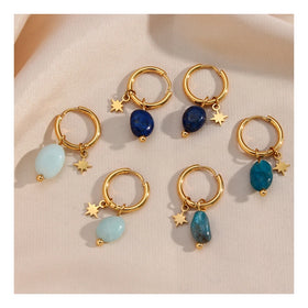 Octagonal Star Amazonite Apatite Lapis Lazuli Natural Stone Dangling Huggie Earrings Jewelry Women Wholesale