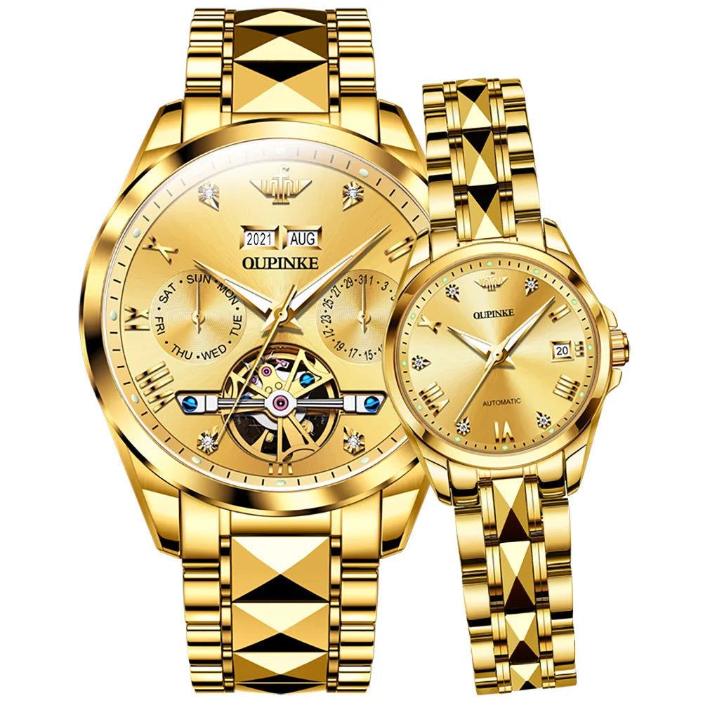 Oupinke 3186 OEM ODM Couple Watch Luxury Stainless Steel Waterproof Clock Relogio Lover Tourbillon Automatic Mechanical Watch