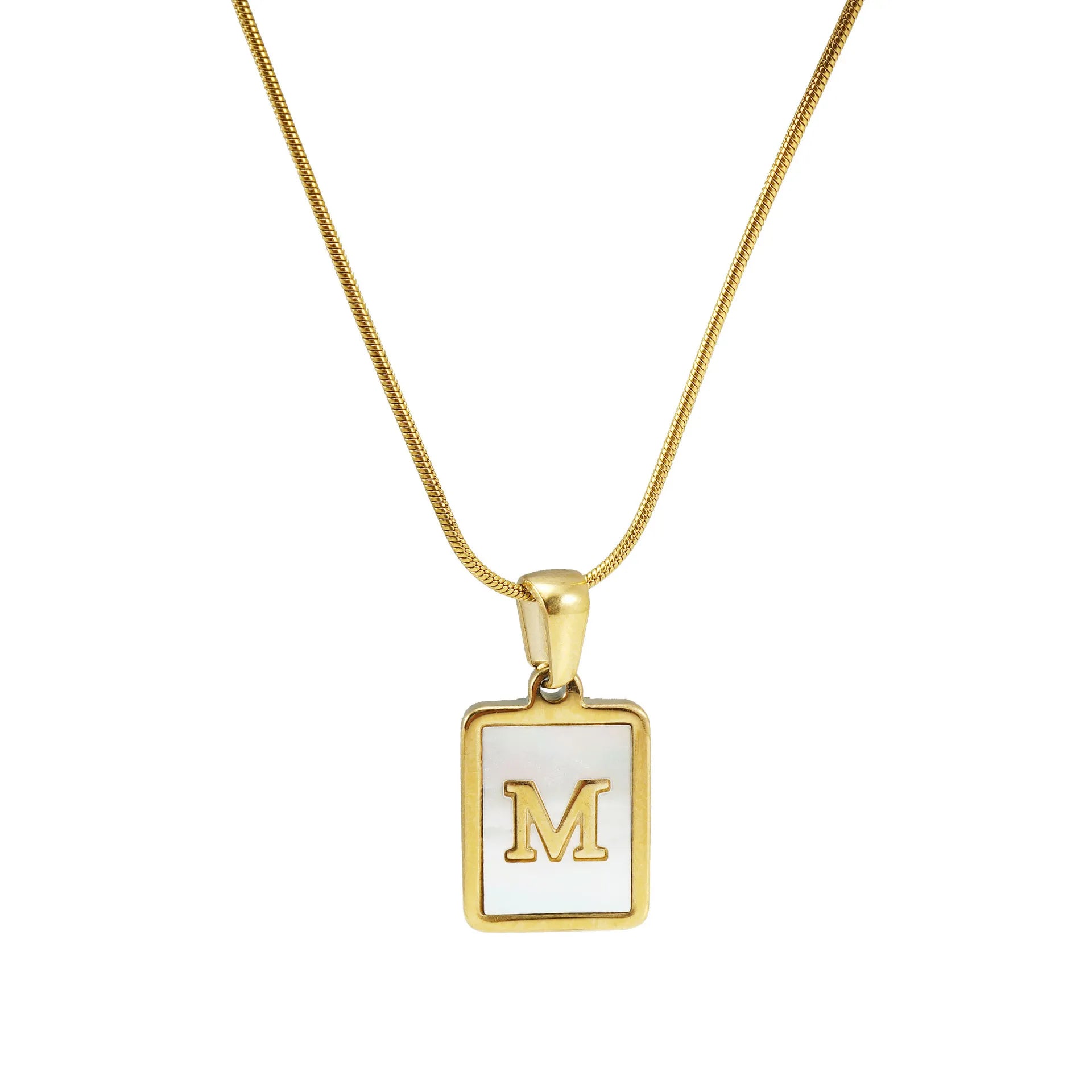 Women's White Shell Square Letter Necklace Snake Chain New Waterproof Stainless Steel PVD Gold Fashionable Chains Necklace