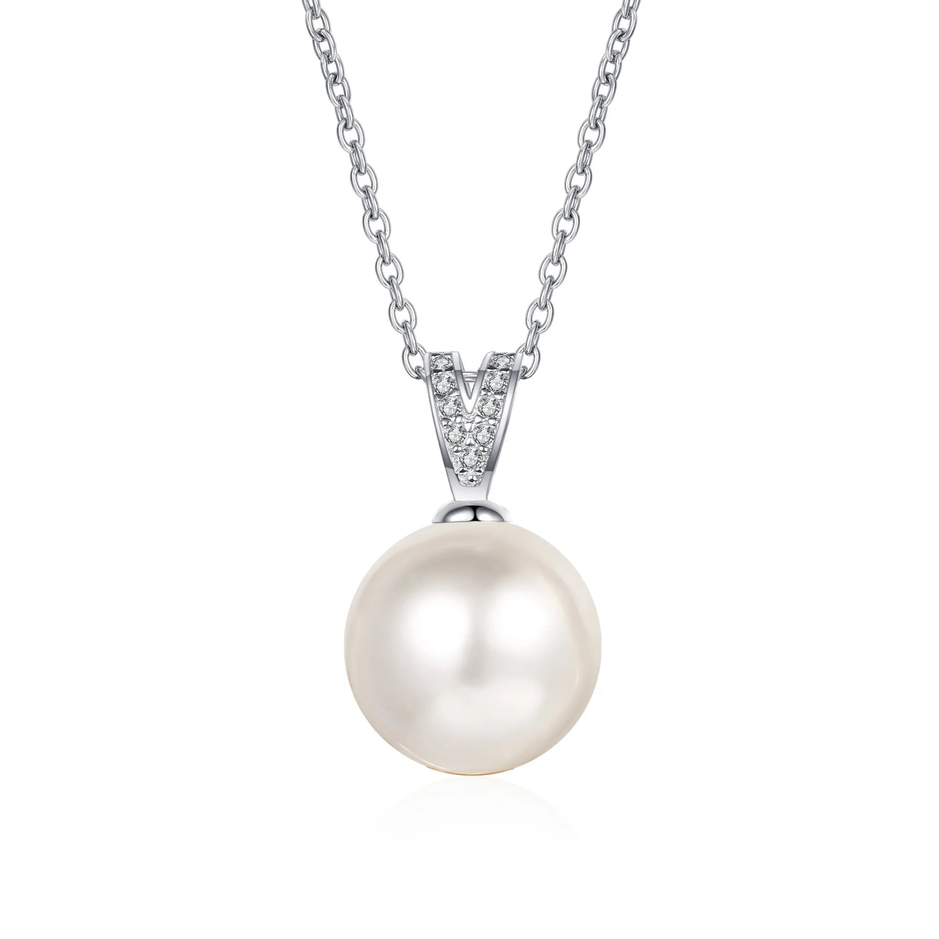 925 Sterling Silver Freshwater Pearl Moissanite Necklace Classic Style With Elegant Silver Plating for Wedding or Engagement