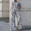 Enyami Women Y2K Animal Forest Printing 2 Piece Outfit Short Sleeve Button Shirt Button Fall Streetwear Pants Lounge Set